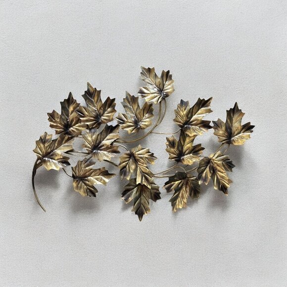 VTG Brass Maple Leaf Wall Art MCM Home Decor Gift Metal Hanging Sculpture - Picture 1 of 4